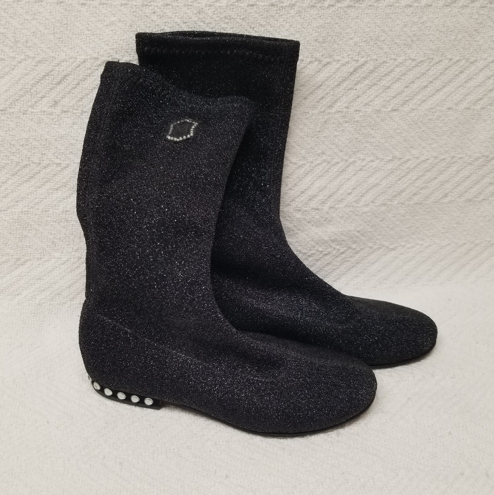 Monnalisa Girls Sock Glitter Black Boots